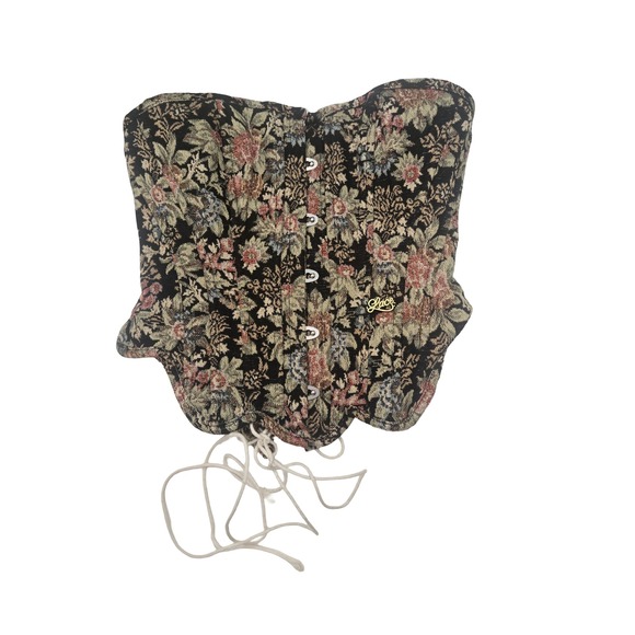 Lacemade Tops - LaceMade Floral Tapestry Corset Top Lace Up Back Victorian Cottagecore Medium